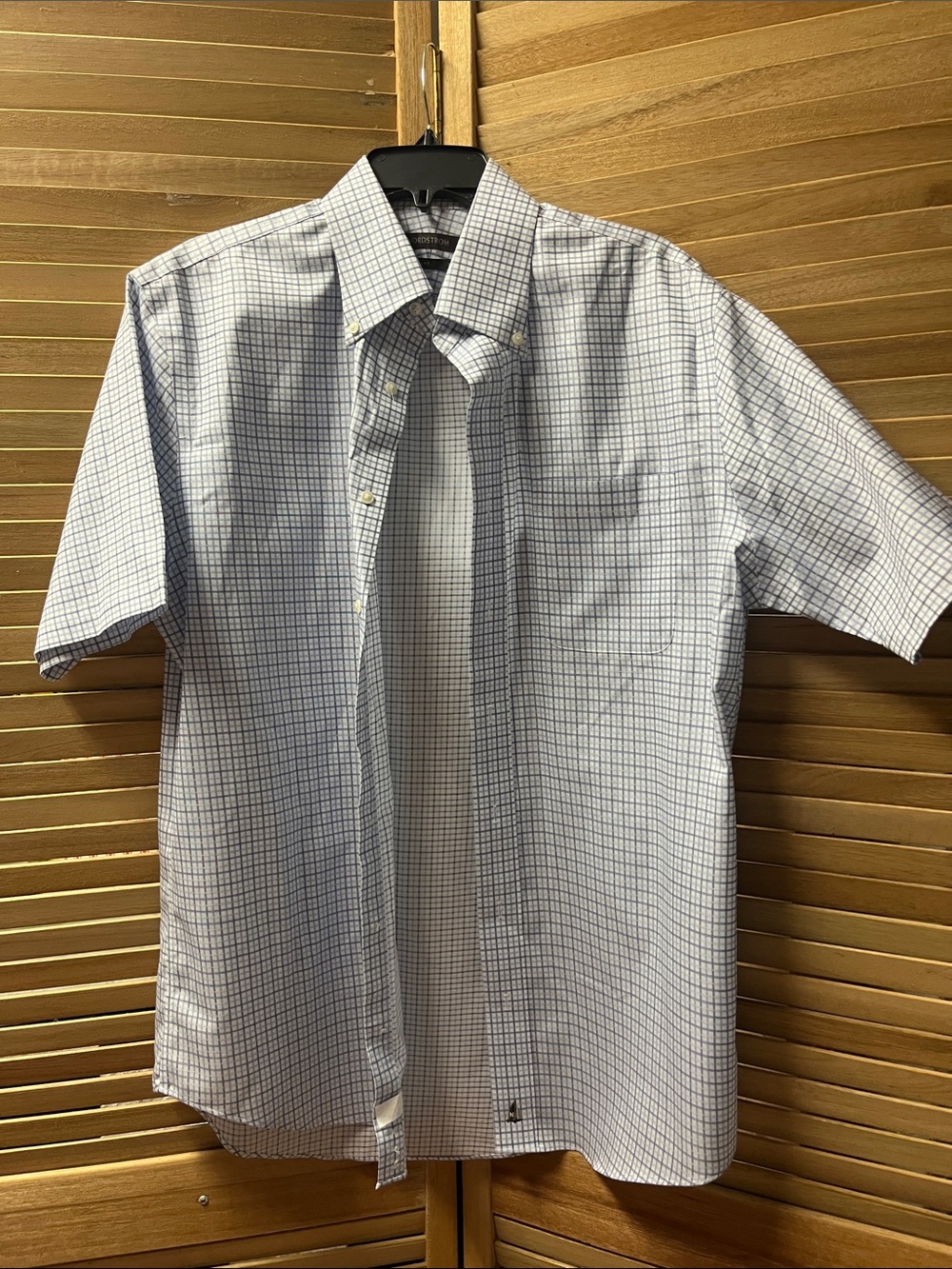 Nordstrom Short-Sleeve Button-Down Shirt - White and Blue Grid